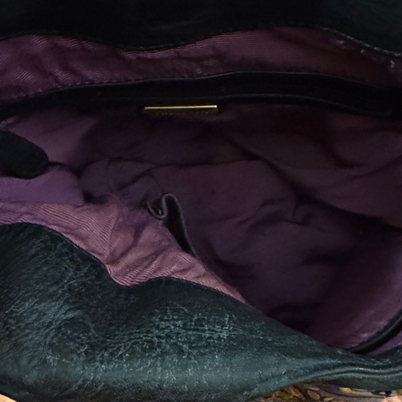 Isabella Fiore Black Bag with Purple, white  and Gold Embroidered Design - Picture 6 of 13